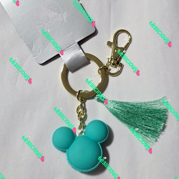 DISNEY PARKS MICKEY MACARON TASSEL TEAL KEY CHARM - Picture 1 of 2